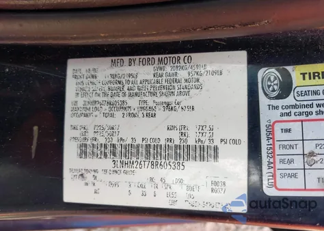 2008 Lincoln Mkz z USA, uszkodzony, nr VIN 3LNHM26T78R605385